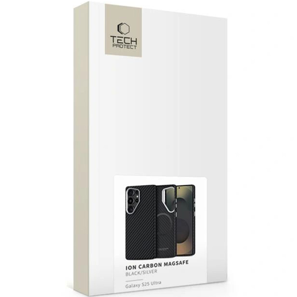 Etui Tech-Protect Ion Carbon MagSafe do Galaxy S25 Ultra, czarne z włóknem węglowym